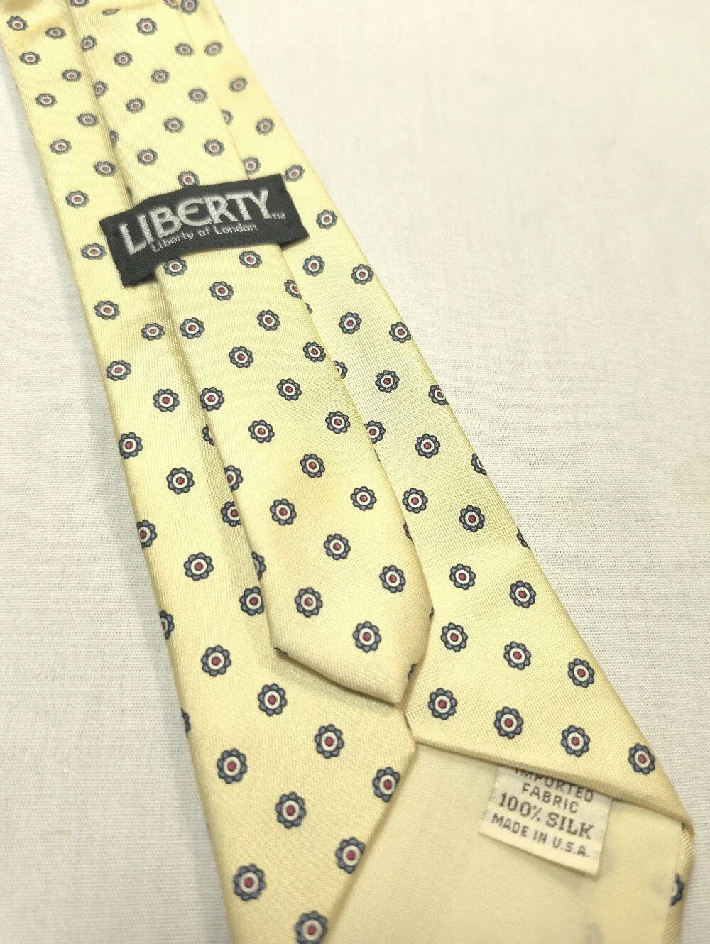 Liberty of London Cream Tie with Navy and Red Floral Dots